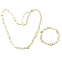 Brass Jewelry Set, with Plastic Pearl, gold color plated, fashion jewelry & for woman, 5.5*6*6mm,14*5*1mm,5.5*6*6mm,6*8*3mm Approx 20 Inch, Approx 7 Inch 