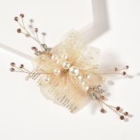 Decorative Hair Combs, Zinc Alloy, with Gauze & Plastic Pearl, fashion jewelry & for woman & with rhinestone, golden 