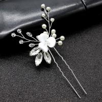 Hair Stick, Zinc Alloy, with Glass Rhinestone & Plastic Pearl, fashion jewelry & for woman, silver color 
