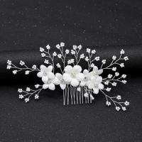 Decorative Hair Combs, Zinc Alloy, with Seedbead & Cloth, fashion jewelry & for woman & with rhinestone, white 