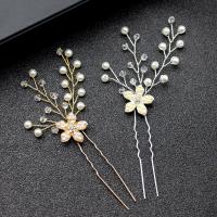 Hair Stick, Zinc Alloy, with Plastic Pearl, plated, fashion jewelry & for woman & with rhinestone 