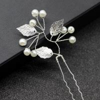Hair Stick, Zinc Alloy, with Plastic Pearl, fashion jewelry & for woman, silver color 