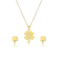 Fashion Stainless Steel Jewelry Sets, 304 Stainless Steel, Stud Earring & necklace, Four Leaf Clover, 2 pieces & fashion jewelry & for woman, golden Approx 17.72 Inch 