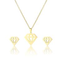 Fashion Stainless Steel Jewelry Sets, 304 Stainless Steel, Stud Earring & necklace, Diamond Shape, 2 pieces & fashion jewelry & for woman, golden Approx 17.72 Inch 