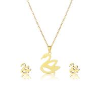 Fashion Stainless Steel Jewelry Sets, 304 Stainless Steel, Stud Earring & necklace, Swan, 2 pieces & fashion jewelry & for woman, golden Approx 17.72 Inch 