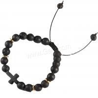 Lava Bead Bracelet, with Zinc Alloy, Cross, plated, adjustable & for man, black Approx 18-30 cm 