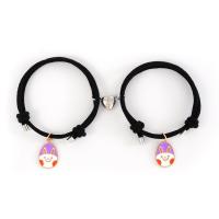Easter Jewelry, Milan Cord, with Zinc Alloy, Rabbit, plated, 2 pieces & with magnetic & adjustable & enamel, black Approx 16-30 cm 