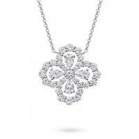 Rhinestone Brass Necklace, Four Leaf Clover, platinum plated, for woman & with rhinestone Approx 17.7 Inch 