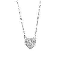 Rhinestone Brass Necklace, Heart, platinum plated, for woman & with rhinestone Approx 17.7 Inch 