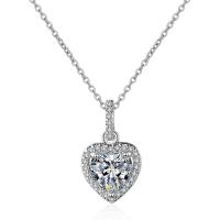 Cubic Zircon Micro Pave Brass Necklace, Heart, platinum plated, cross chain & micro pave cubic zirconia & for woman Approx 17.7 Inch 