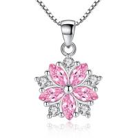 Crystal Necklace, Brass, with Crystal, Flower, platinum plated, box chain & micro pave cubic zirconia & for woman Approx 17.7 Inch 