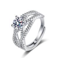 Cubic Zirconia Micro Pave Brass Finger Ring, platinum plated, adjustable & micro pave cubic zirconia & for woman, US Ring 