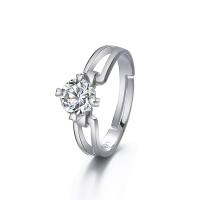 Anilo de dedo de latón, metal, chapado en platina real, ajustable & para mujer & con diamantes de imitación, más colores para la opción, 6.5mm, Vendido por UD