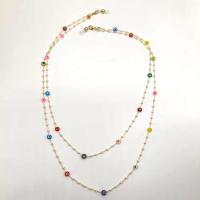 Messing Brillenkette, mit Kunststoff Perlen, Anti-Skidding & für Frau, goldfarben, Länge:ca. 75 cm, verkauft von PC