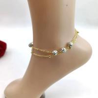 Zinc Alloy Anklet, Double Layer & for woman & with rhinestone, golden Approx 8.27 Inch 