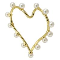 Brass Heart Pendants, with Plastic Pearl, gold color plated, fashion jewelry & for woman, golden 