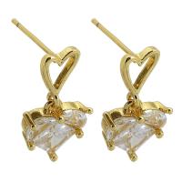 Cubic Zircon Brass Earring, gold color plated, fashion jewelry & for woman & with cubic zirconia, two different colored, 18mm 