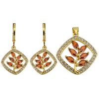 Cubic Zirconia Micro Pave Brass Jewelry Sets, pendant & earring, gold color plated, fashion jewelry & for woman, golden 