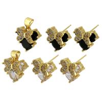 Cubic Zirconia Micro Pave Brass Jewelry Sets, Stud Earring & pendant, gold color plated, fashion jewelry & for woman 