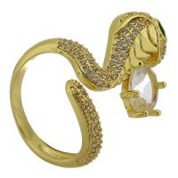 Cubic Zirconia Micro Pave Brass Finger Ring, Snake, gold color plated, fashion jewelry & micro pave cubic zirconia & for woman, golden, 21mm, US Ring 