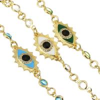 Evil Eye Jewelry Bracelet, Brass, gold color plated, fashion jewelry & micro pave cubic zirconia & for woman & enamel 18.5*11*2mm,10*4.5*2mm,1mm Approx 10 Inch 