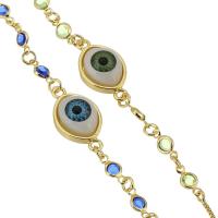Evil Eye Jewelry Bracelet, Brass, gold color plated, fashion jewelry & micro pave cubic zirconia & for woman & enamel 23*12*6mm,10*5*2mm,1mm Approx 10 Inch 