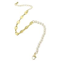 Bracelets en laiton, avec perle de plastique, Placage de couleur d'or, bijoux de mode & pour femme, 7*5*1mm,4.5*5*5mm Environ 9 pouce, Vendu par PC