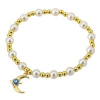 Evil Eye Jewelry Bracelet, Brass, with Plastic Pearl, gold color plated, fashion jewelry & for woman & enamel, 12*16*3mm,5*6*6mm Approx 7 Inch 