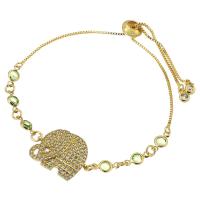 Cubic Zirconia Micro Pave Brass Bracelet, Elephant, gold color plated, fashion jewelry & micro pave cubic zirconia & for woman, 22*17*3mm,10*5*2mm,1mm Approx 10 Inch 