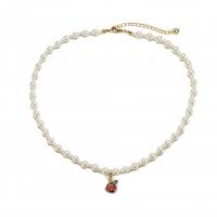 Plastic Pearl Necklace, Brass, Fruit, gold color plated, fashion jewelry & micro pave cubic zirconia & for woman Approx 40 cm 
