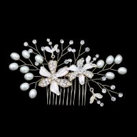 Decorative Hair Combs, Zinc Alloy, with Plastic Pearl, fashion jewelry & for woman & with rhinestone 
