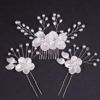 Zinc Alloy Headband Kit, hair comb & hair stick, with Plastic Pearl, three pieces & for woman & with rhinestone, 160*80mm,110*40mm 