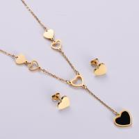 Fashion Stainless Steel Jewelry Sets, 316L Stainless Steel, Stud Earring & necklace, Heart, Vacuum Ion Plating, 2 pieces & fashion jewelry & for woman Approx 17.72 Inch 