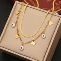 Evil Eye Jewelry Necklace, 304 Stainless Steel, with 1.97inch extender chain, Vacuum Ion Plating, Double Layer & fashion jewelry & for woman, golden Approx 15.75 Inch 