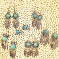 Fashion Fringe Boucles d'oreilles, alliage de zinc, avec turquoise, Placage de couleur argentée, bijoux de mode & styles différents pour le choix & pour femme, Vendu par paire
