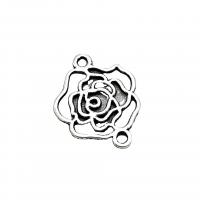 Flower Zinc Alloy Connector, Rose, antique silver color plated, vintage & DIY & 1/1 loop & hollow Approx 