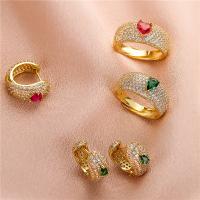 Cubic Zirconia Micro Pave Brass Jewelry Sets, plated, fashion jewelry & micro pave cubic zirconia & for woman 17.4*15.5mm,9mm 