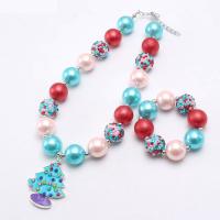 Acrylic Children Jewelry Sets, with Plastic Pearl, with 2.36inch extender chain, Christmas Design & fashion jewelry & micro pave cubic zirconia, 52*40mm,20mm Approx 17.32 Inch 
