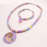 Polymer Clay Jewelry Set, with Resin & Zinc Alloy, with 1.97inch extender chain, handmade, fashion jewelry 38*45mm,15*16mm,6mm Approx 17.72 Inch, Approx 6.69 Inch 