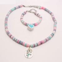 Polymer Clay Jewelry Set, with Resin & Zinc Alloy, with 1.97inch extender chain, handmade, Girl & fashion jewelry 26*18mm,15*16mm,6mm Approx 17.72 Inch, Approx 6.69 Inch 