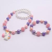 Acrylic Children Jewelry Sets, with Resin & Plastic Pearl & Zinc Alloy, handmade, Girl & fashion jewelry 25*30mm,10mm,8mm Approx 17.32 Inch, Approx 7.09 Inch 