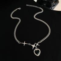 Rhinestone Zinc Alloy Necklace, with 1.96inch extender chain, Heart, silver color plated, fashion jewelry & for woman & with rhinestone Approx 15.35 Inch 