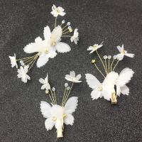 Alligator Hair Clip, Zinc Alloy, with Cloth, three pieces & for woman & with rhinestone, white, 150*40mm,100*50mm 