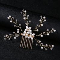 Decorative Hair Combs, Brass, with Crystal & Plastic Pearl, fashion jewelry & for woman 