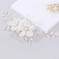 Decorative Hair Combs, Zinc Alloy, with Spun Silk & Crystal & Plastic Pearl, fashion jewelry & for woman, white 