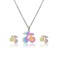 Fashion Stainless Steel Jewelry Sets, 304 Stainless Steel, Stud Earring & necklace, Cherry, 2 pieces & fashion jewelry & for woman, multi-colored Approx 17.72 Inch 