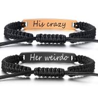 Fashion Create Wax Cord Bracelets, 304 Stainless Steel, with Wax Cord, Vacuum Ion Plating, 2 pieces & with letter pattern & for couple Approx 7-10 Inch 