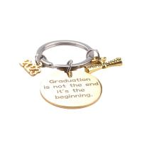 Titanium Steel Key Clasp, Flat Round, gold color plated, Unisex & with letter pattern, 30mm 