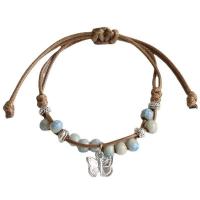 Bracelets en porcelaine, avec corde de cire & alliage de zinc, papillon, style folk & pour femme, plus de couleurs à choisir, 6mm Environ 4.7-8.3 pouce, Vendu par PC