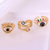 Evil Eye Jewelry Finger Ring, Brass, real gold plated, adjustable & for woman & with rhinestone 
